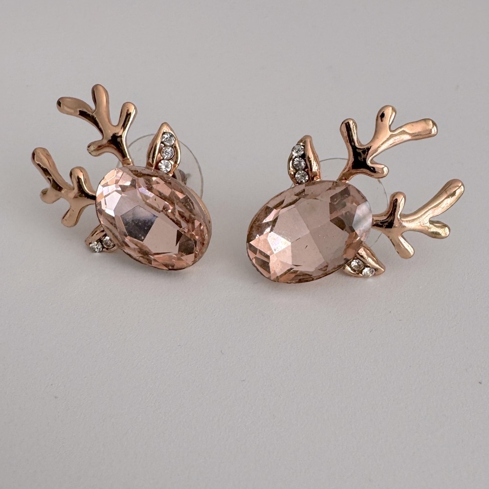 Deer Earrings Pink Colored Gemstone